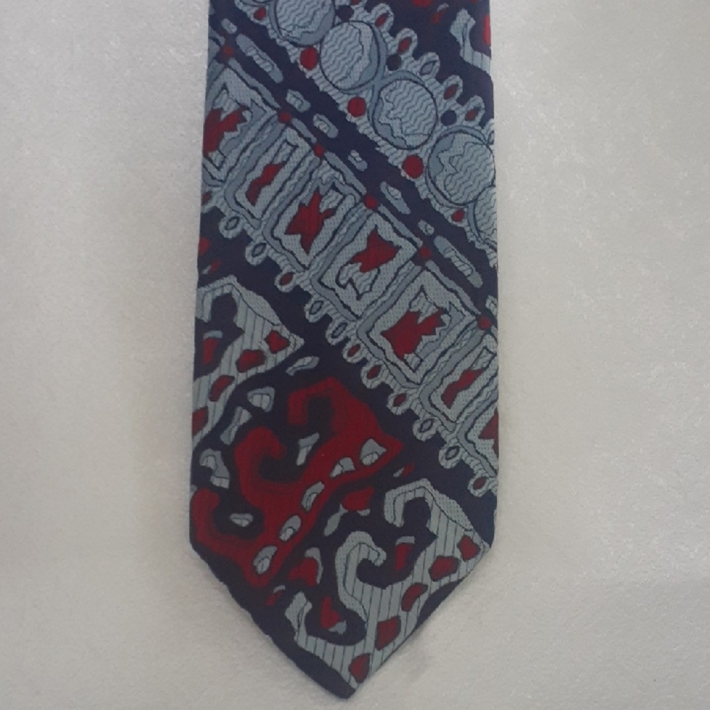 Mark Royal Men's Vintage Geometric Stylish Red and Blue Patterned Tie
